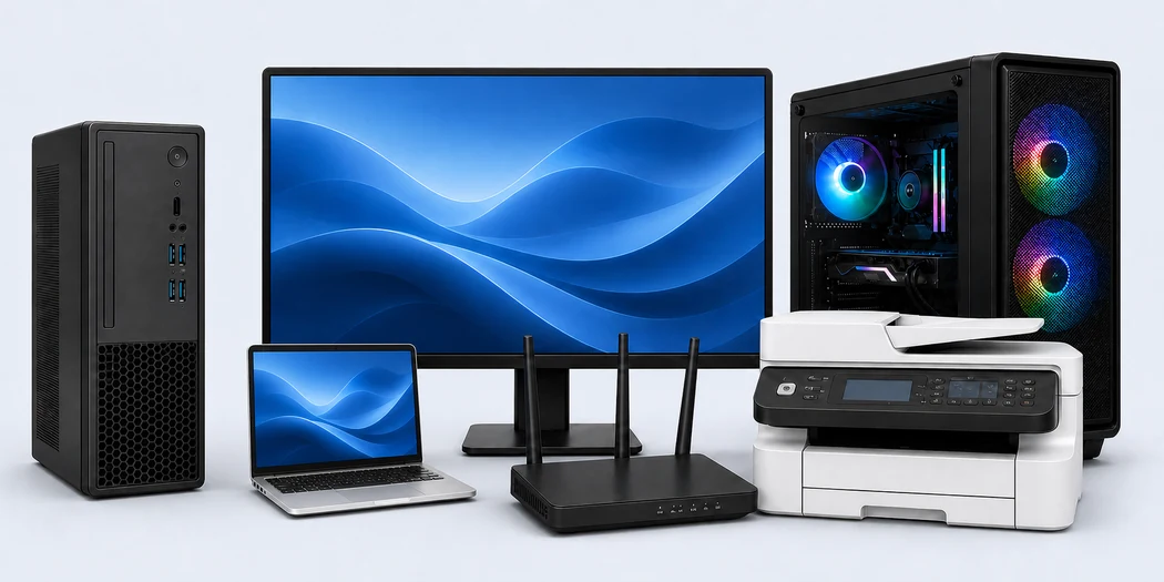 Laptop, desktop PC, gaming PC, monitor, printer and Wi-Fi router on PakDevices