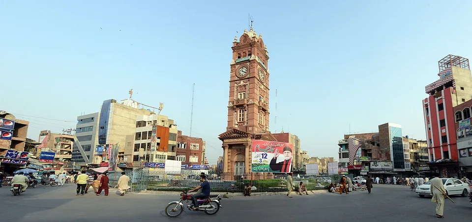 Faisalabad Clock Tower overlooking the surrounding city markets