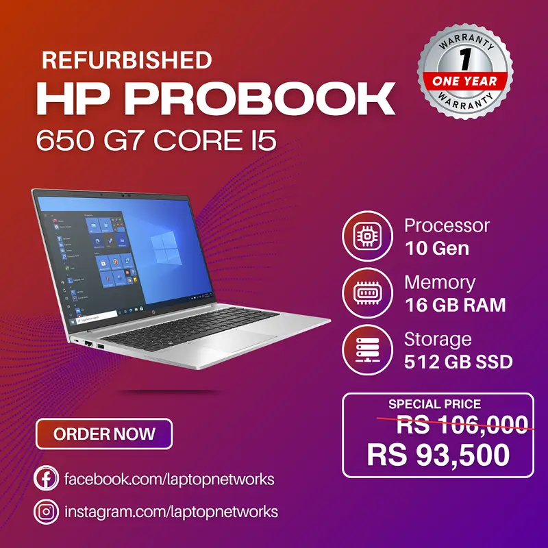 HP ProBook 650 G7 | Intel Core i5 10th Gen | 8GB/16GB RAM | 256GB/512GB SSD | 1-Year Warranty