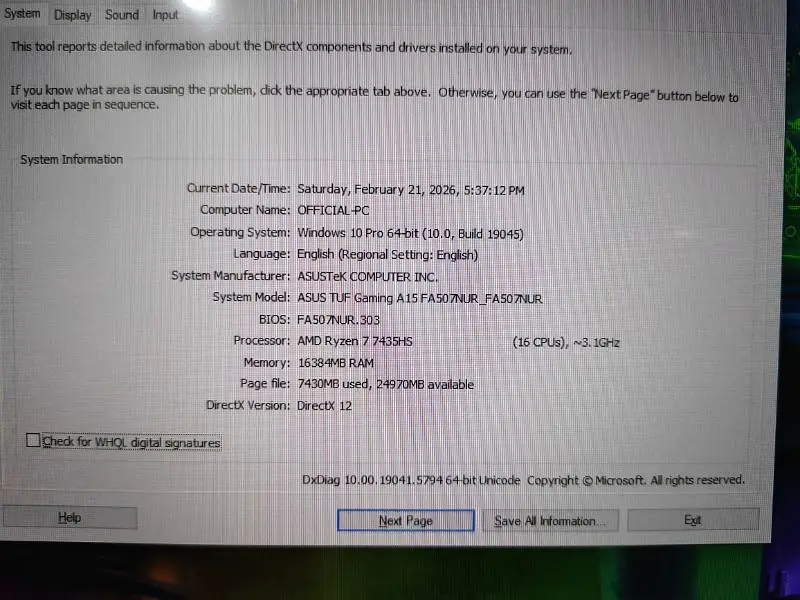 ASUS TUF Gaming - AMD Ryzen - 16GB RAM - SSD for Sale in Peshawar