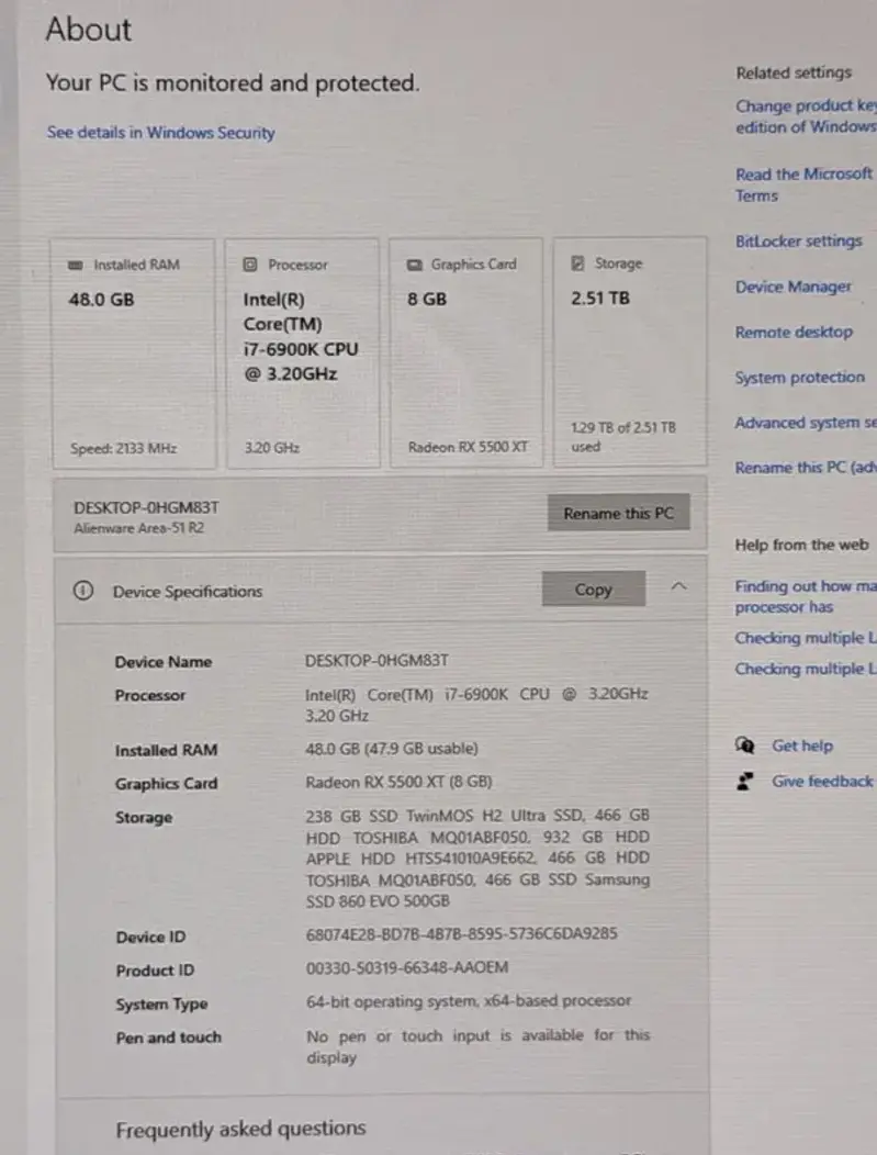 Dell Alienware Area 51 R2 48GB RAM i7 6900k