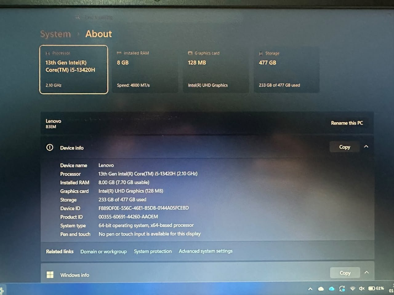 Lenovo IdeaPad Slim 3 15IRH8 - Core i5 - Intel 13th Generation - 8GB RAM - 512GB SSD for Sale in Islamabad