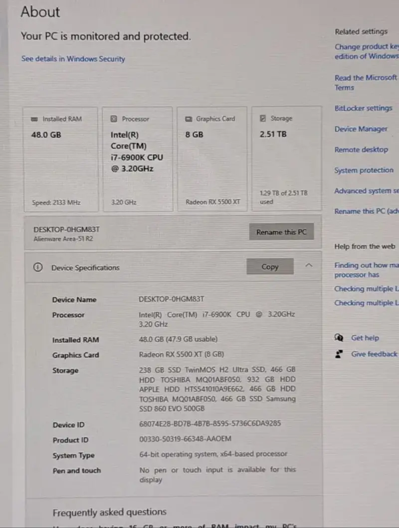 Dell Alienware Area 51 R2 48GB RAM i7 6900k