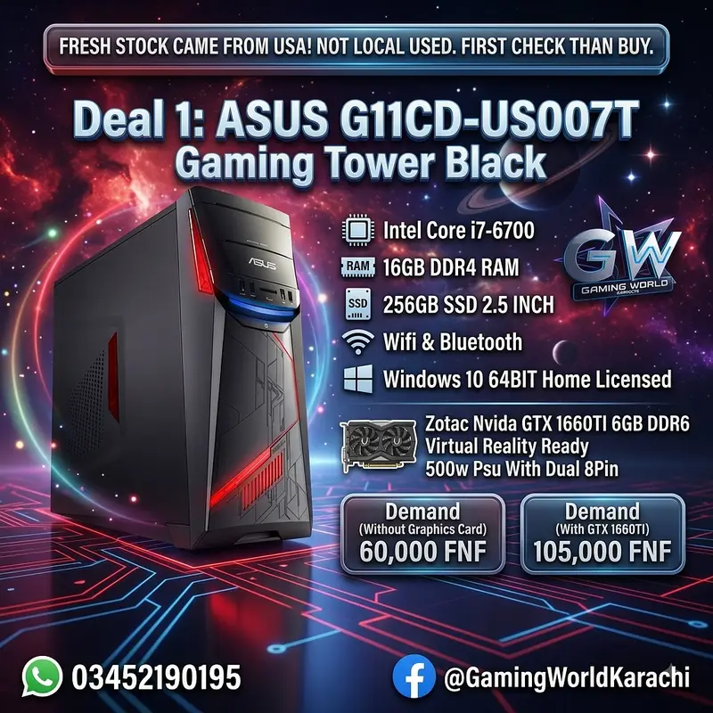 Asus Gaming PC – Core i7 – GeForce GTX 1660 Ti – 16GB RAM – 256GB SSD for Sale in Karachi