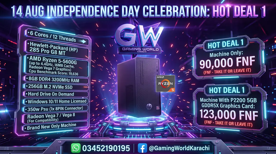 HP Prebuilt Gaming PC - AMD Ryzen 5 - Integrated - 8GB RAM - 256GB SSD for Sale in Karachi