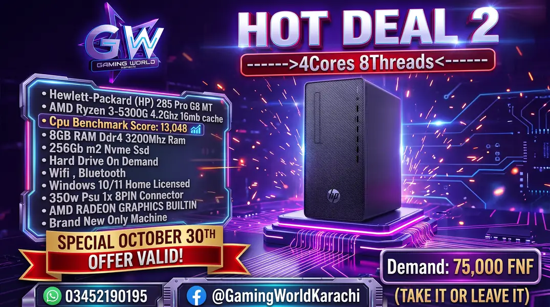 HP Prebuilt Gaming PC - AMD Ryzen 5 - Integrated - 8GB RAM - 256GB SSD for Sale in Karachi