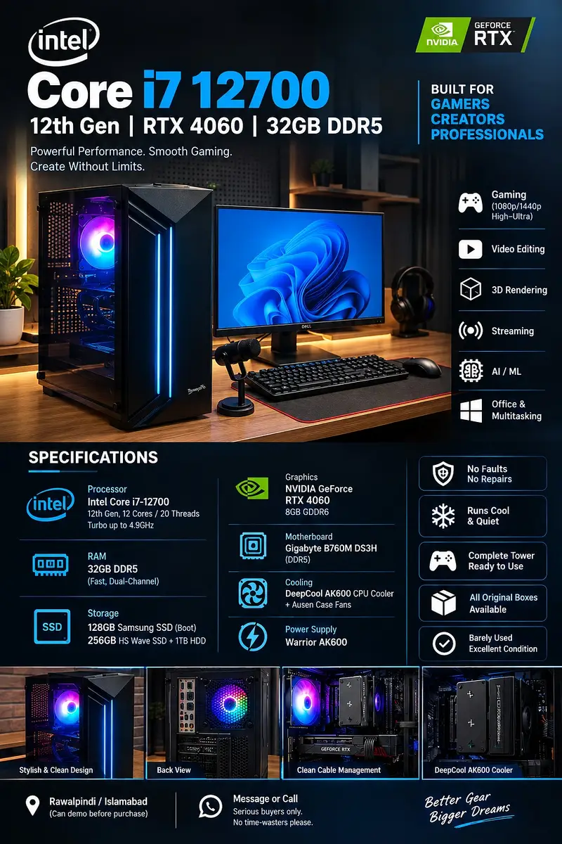 Intel Core i7-12700 Gaming PC | RTX 4060 8GB | 32GB DDR5 RAM | Perfect